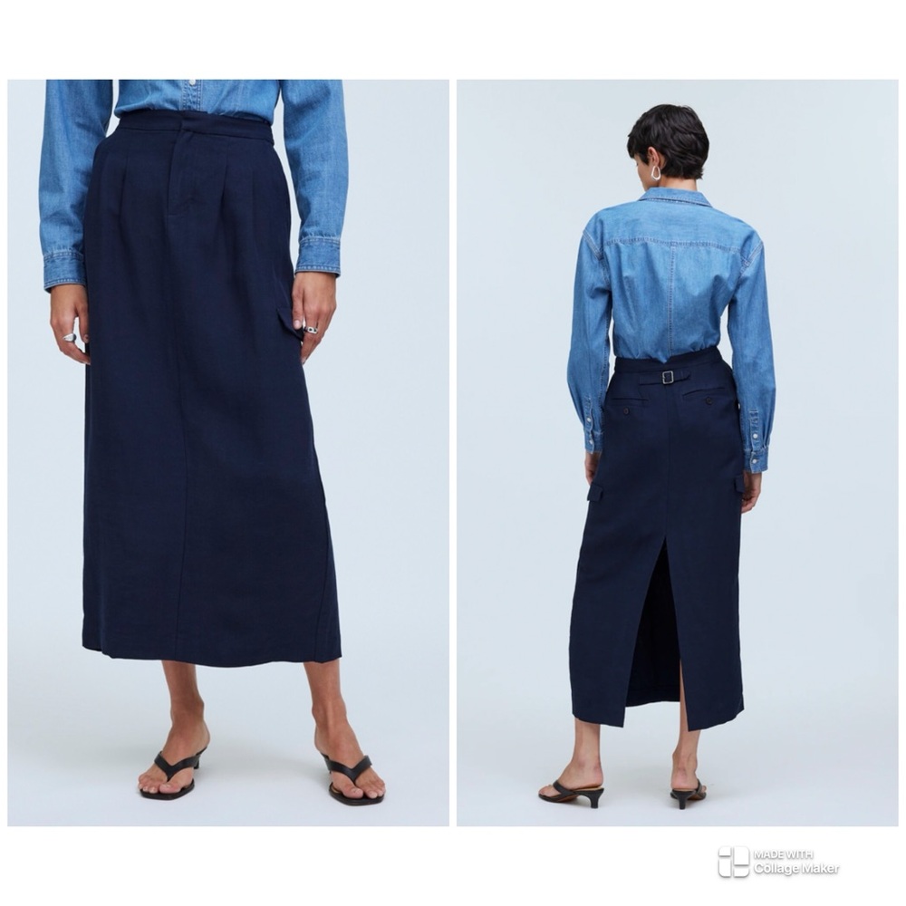Madewell Pleated High Waist Cargo Midi Skirt